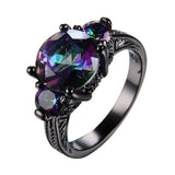 Vintage Three Stone Round Cut Rainbow Stone Plated Rings for Women