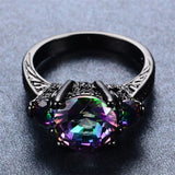 Vintage Three Stone Round Cut Rainbow Stone Plated Rings for Women