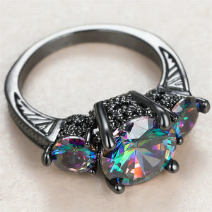 Vintage Three Stone Round Cut Rainbow Stone Plated Rings for Women