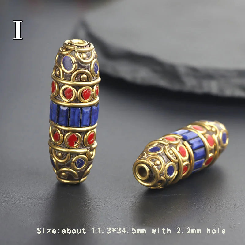 Vintage Tibetan Beads Nepal Indian Long Cylindrical Metal Pendant