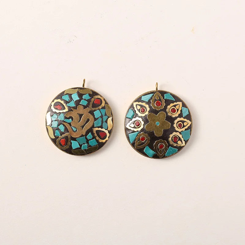 Vintage Tibetan Flower OM Metal Pendant for Jewelry Making