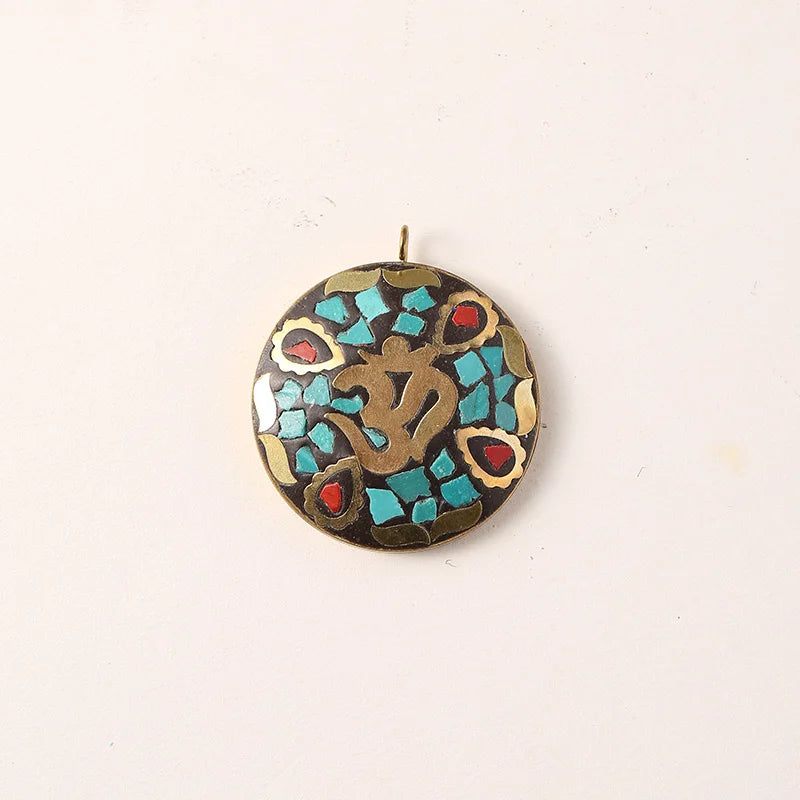 Vintage Tibetan Flower OM Metal Pendant for Jewelry Making