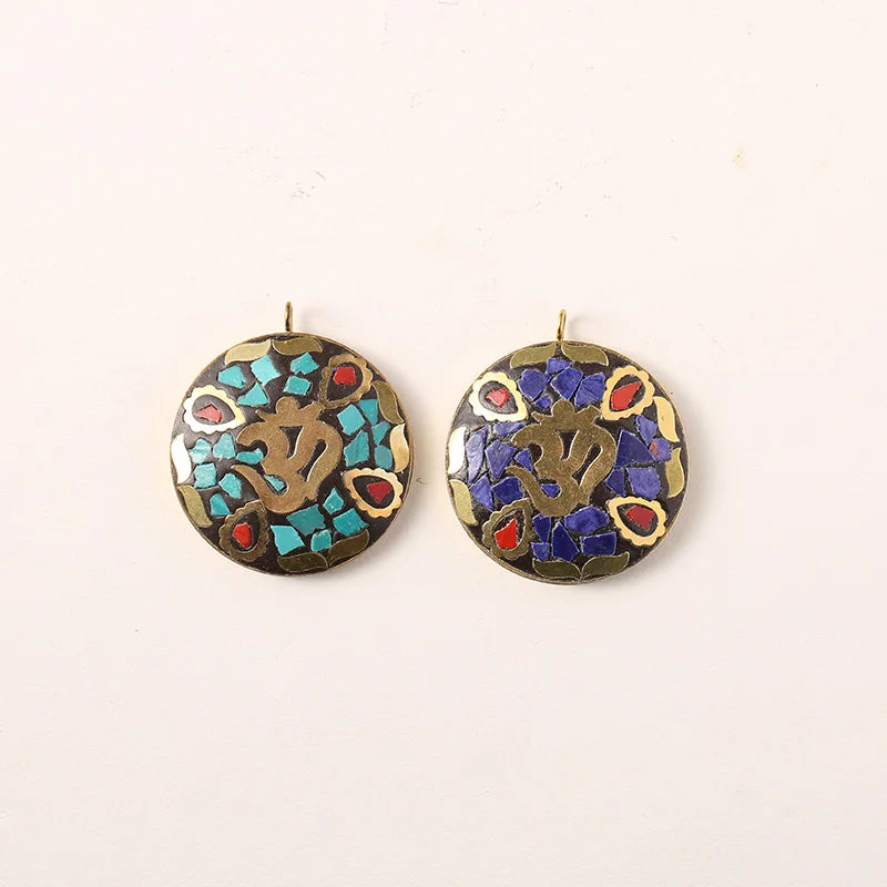 Vintage Tibetan Flower OM Metal Pendant for Jewelry Making