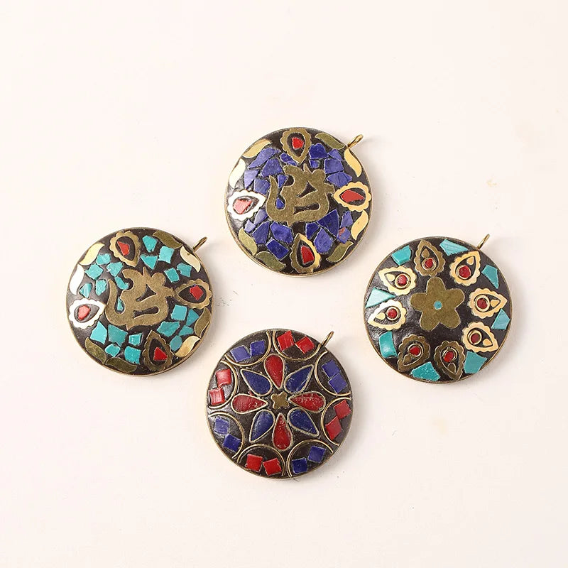 Vintage Tibetan Flower OM Metal Pendant for Jewelry Making