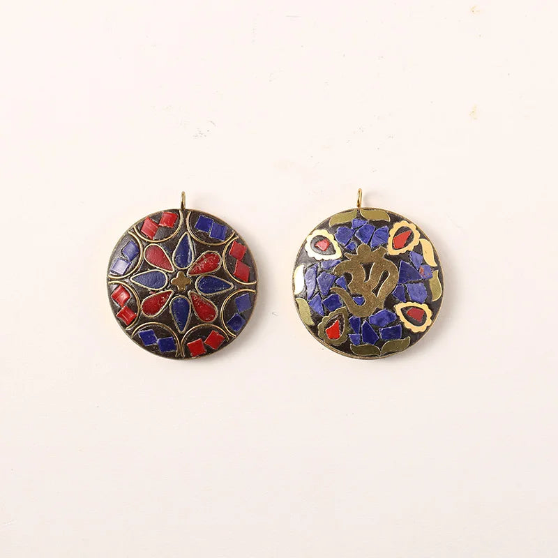 Vintage Tibetan Flower OM Metal Pendant for Jewelry Making