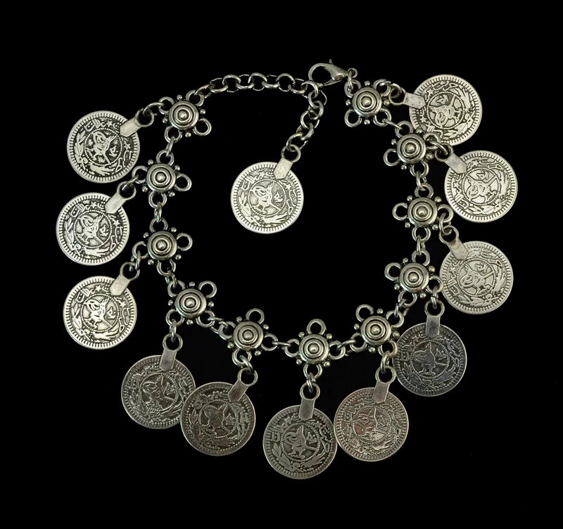 Vintage Tibetan Silver Metal Anklets Charm Coin Pendant Foot Bracelets For Women