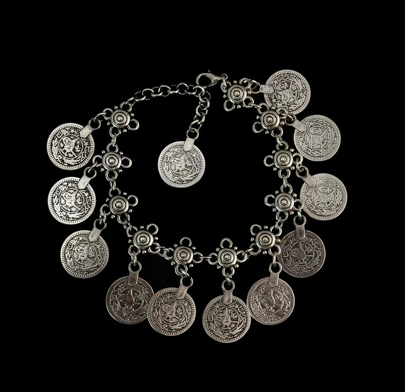 Vintage Tibetan Silver Metal Anklets Charm Coin Pendant Foot Bracelets For Women