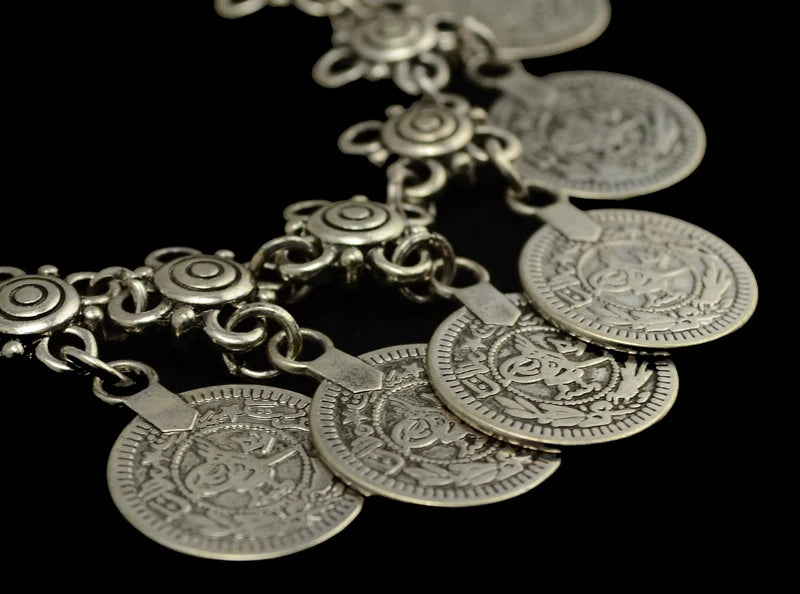Vintage Tibetan Silver Metal Anklets Charm Coin Pendant Foot Bracelets For Women