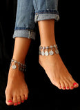 Vintage Tibetan Silver Metal Anklets Charm Coin Pendant Foot Bracelets For Women