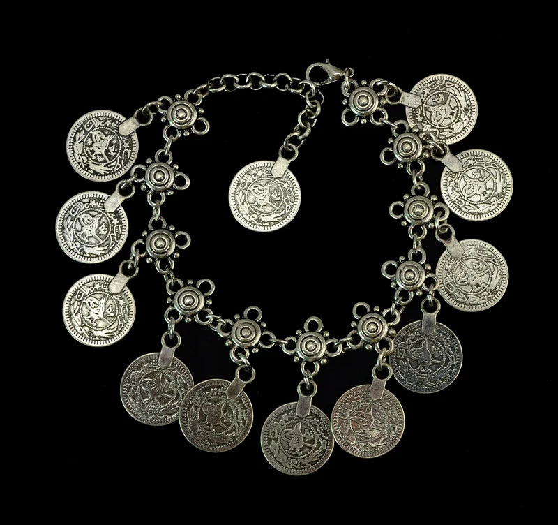 Vintage Tibetan Silver Metal Anklets Charm Coin Pendant Foot Bracelets For Women
