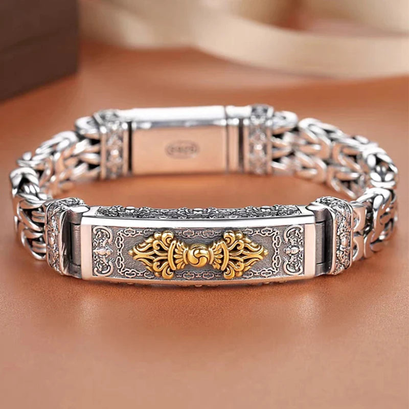 Tibetan Silver Diamond Pestle Peace Men's Bracelet