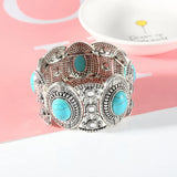 Vintage Tibetan Silver Inlaid Beads Bangle Bracelet Ethnic Style Nepal Wide Cuff