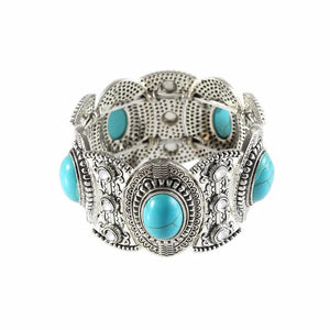 Vintage Tibetan Silver Inlaid Beads Bangle Bracelet Ethnic Style Nepal Wide Cuff