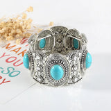 Vintage Tibetan Silver Inlaid Beads Bangle Bracelet Ethnic Style Nepal Wide Cuff
