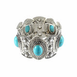 Vintage Tibetan Silver Inlaid Beads Bangle Bracelet Ethnic Style Nepal Wide Cuff