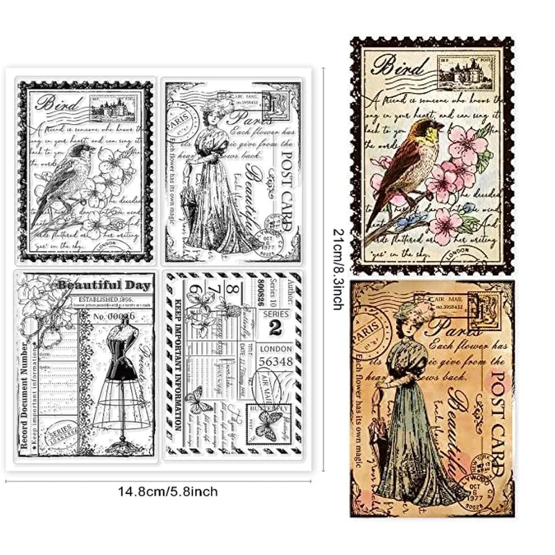 Vintage Ticket Clear Stamps Butterfly Dress Lady for DIY Card Scrapbooking