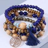 Vintage Tree Of Life Charm Beaded Bracelet Set Women Wood Beaded Bangle