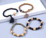 Vintage Tree Of Life Charm Beaded Bracelet Set Women Wood Beaded Bangle