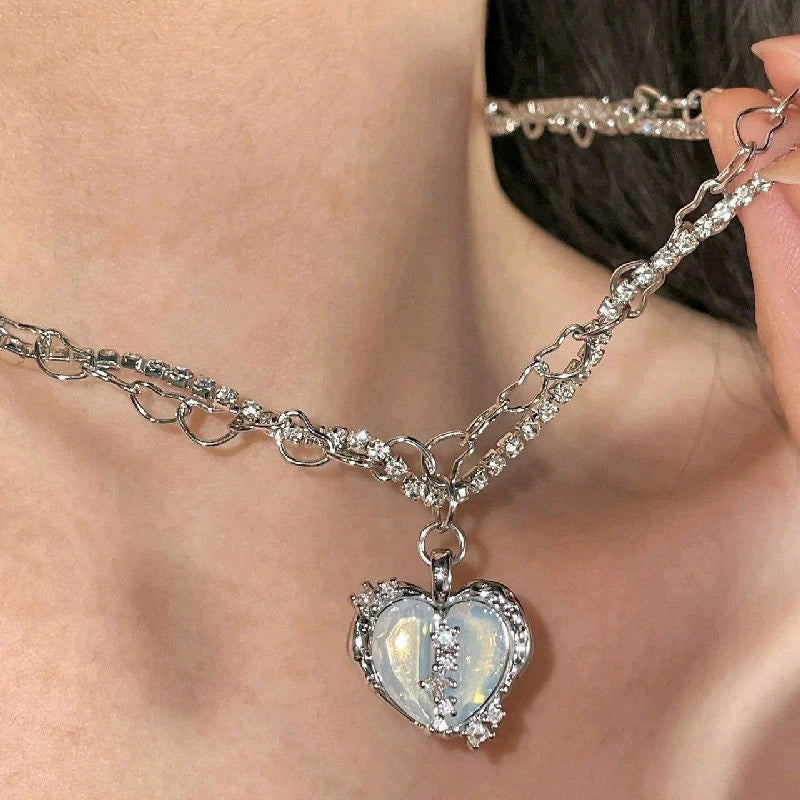 Vintage Crystal Heart Pendant Necklace