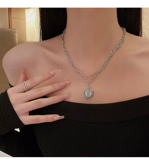 Vintage Crystal Heart Pendant Necklace