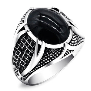 Vintage Zircon Silver Geometric Men's Ring