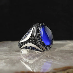 Vintage Zircon Silver Geometric Men's Ring