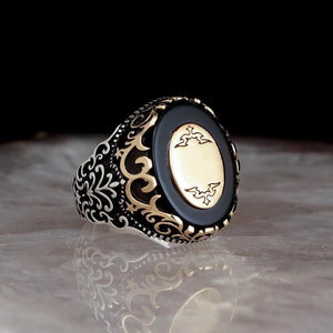 Vintage Silver Ring Retro Carved Zircon Stone Punk Muslim Jewelry