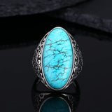 Vintage Turquoise Hollow Ring 925 Sterling Silver Fine Jewelry