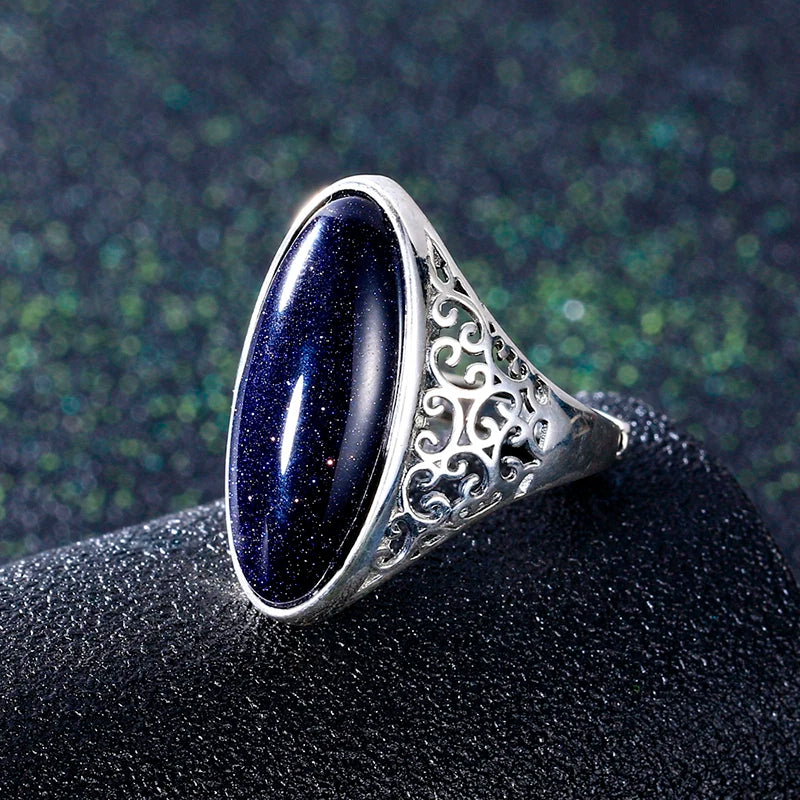 Vintage Turquoise Hollow Ring 925 Sterling Silver Fine Jewelry