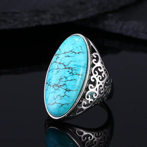 Vintage Turquoise Hollow Ring 925 Sterling Silver Fine Jewelry
