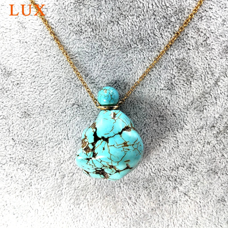 Vintage Turquoise Perfume Bottle Pendant Necklace - Aroma Diffuser