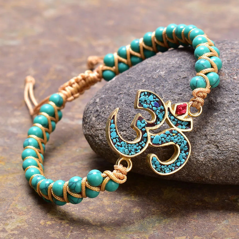 Vintage Unisex Nepal OM Charm Bracelet Rope Braided Beaded Yoga Chakra Bracelet