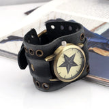 Vintage Unisex Watch Bracelet Cowhide Pentagram Circle Dial Charm