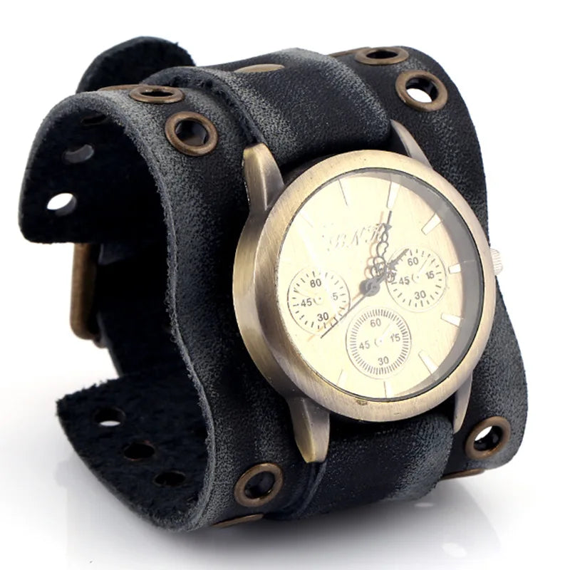 Vintage Unisex Watch Bracelet Cowhide Pentagram Circle Dial Charm