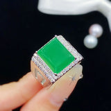 Vintage Sterling 925 Silver Zircon Green Agate Ring for Women