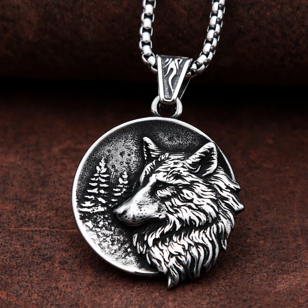 Viking Wolf Pendant Stainless Steel Necklace Nordic Amulet Biker Jewelry