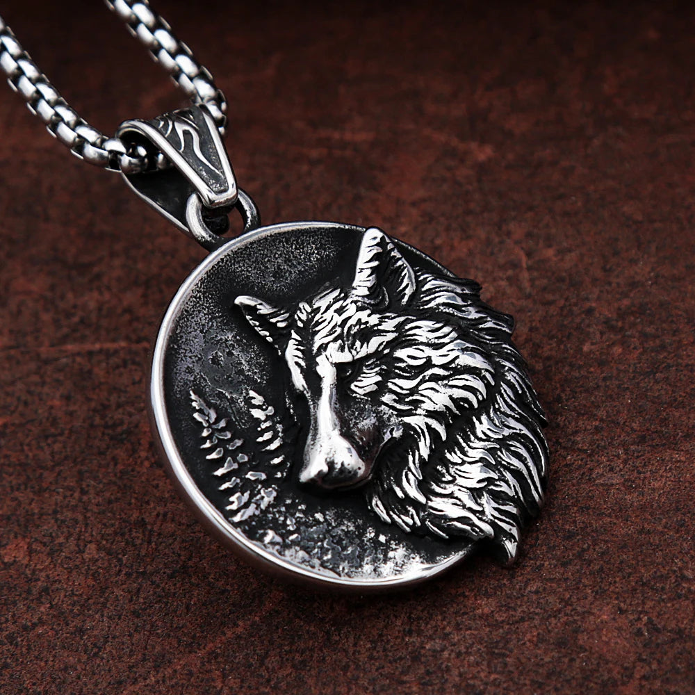 Viking Wolf Pendant Stainless Steel Necklace Nordic Amulet Biker Jewelry