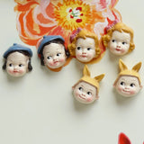 Vintage Hand-Painted Resin Doll Ear Stud Paste DIY Pendant Parts