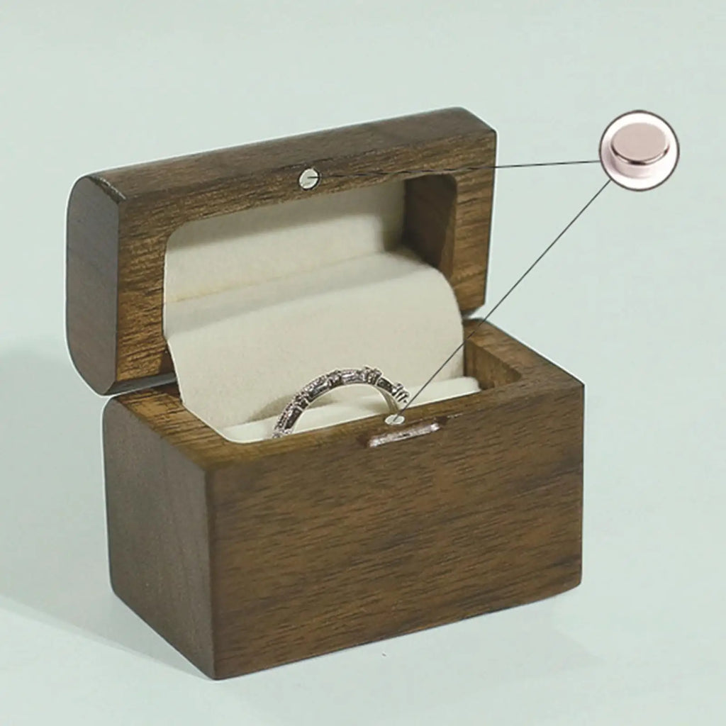 Vintage Walnut Wood Jewelry Ring Box for Engagement