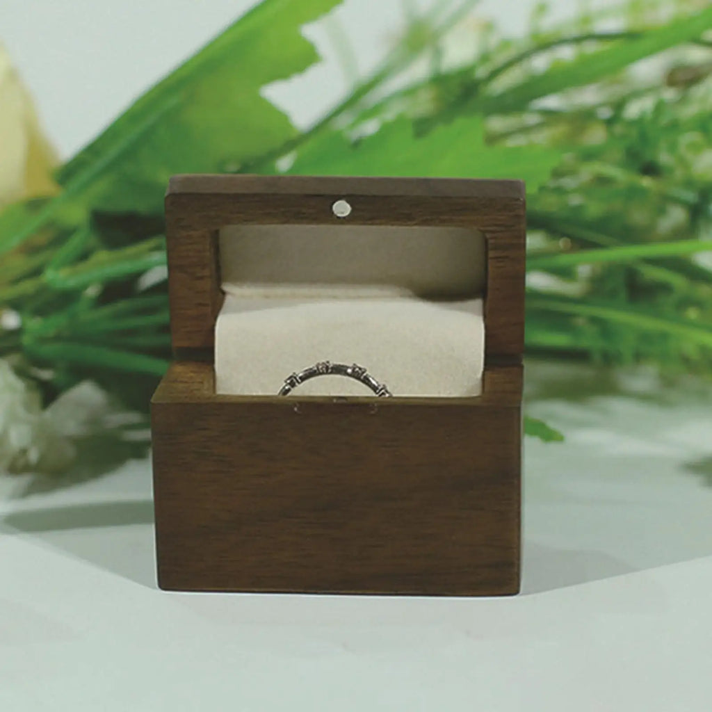 Vintage Walnut Wood Jewelry Ring Box for Engagement