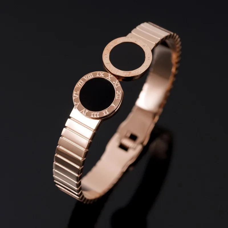 Vintage Roman Numerals Spring Bracelet Stainless Steel Punk Bangles