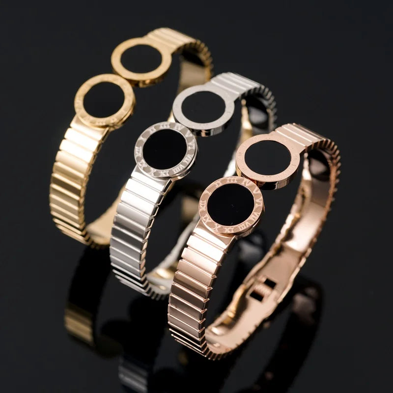 Vintage Roman Numerals Spring Bracelet Stainless Steel Punk Bangles