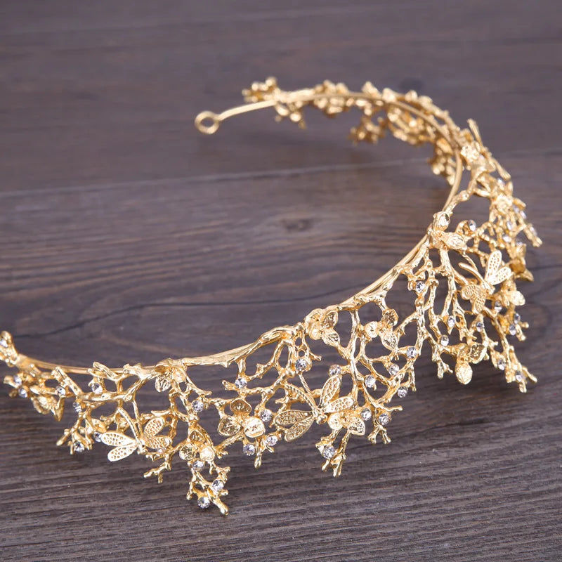 Vintage Butterfly Rhinestone Crystal Crown Bridal Wedding Hair Accessories