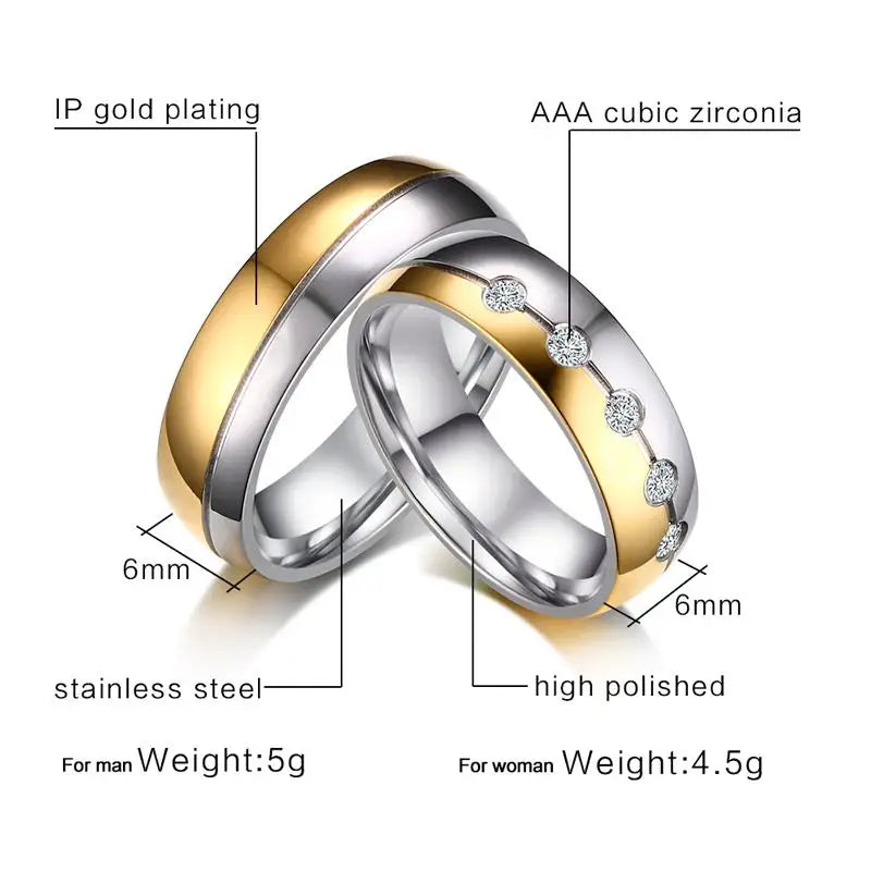 Vintage Wedding Ring Stainless Steel Finger Promise Jewelry