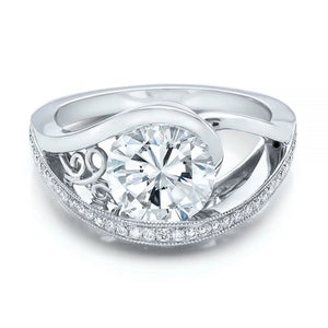 Vintage Round Cut CZ Wedding Ring Hollowed-out Pattern Retro Jewelry