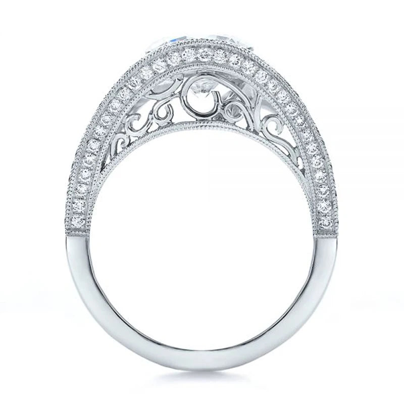 Vintage Round Cut CZ Wedding Ring Hollowed-out Pattern Retro Jewelry