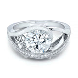 Vintage Round Cut CZ Wedding Ring Hollowed-out Pattern Retro Jewelry