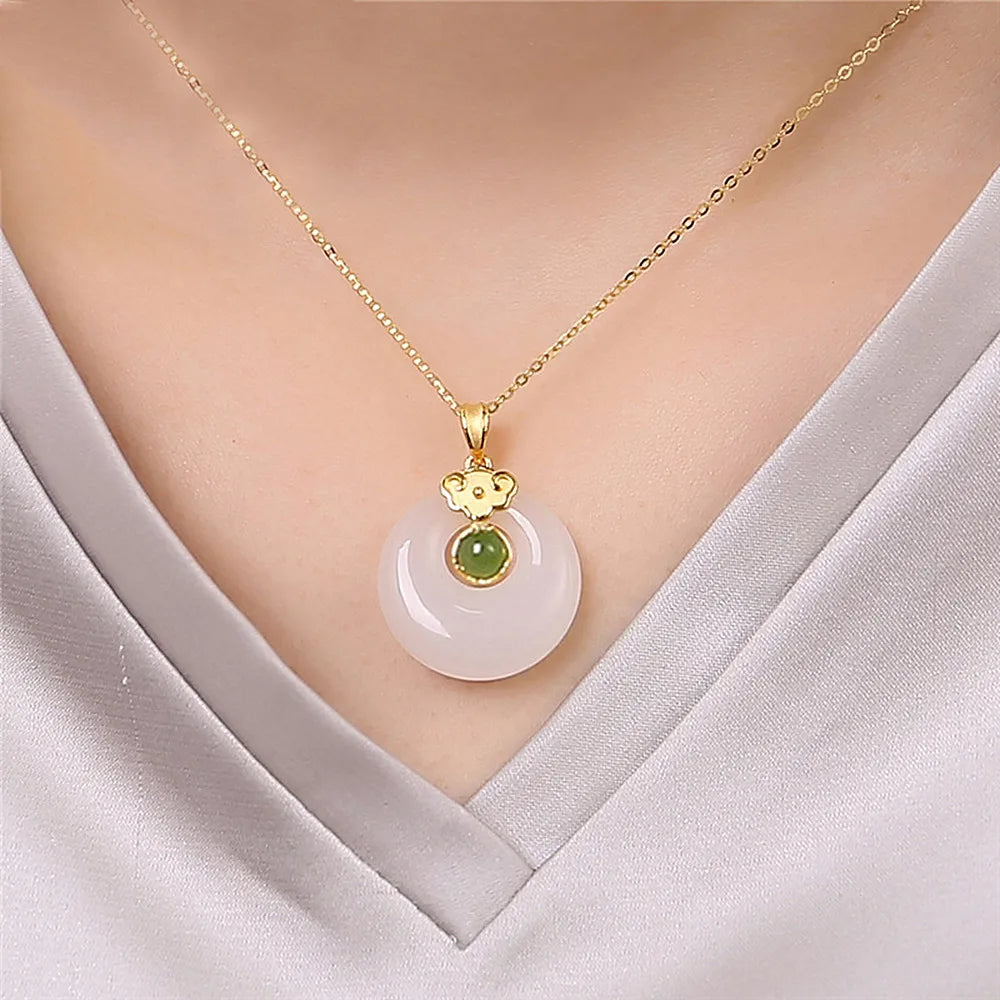 Green Jade Crystal Pendant Necklace 18k Jewelry Bijoux