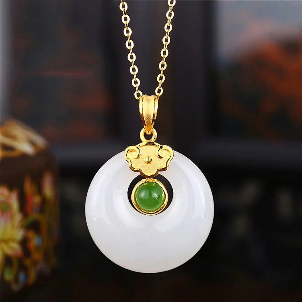 Green Jade Crystal Pendant Necklace 18k Jewelry Bijoux