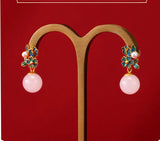 Vintage Jade Enamel Flowers Drop Earrings for Women Unique Jewelry Brincos